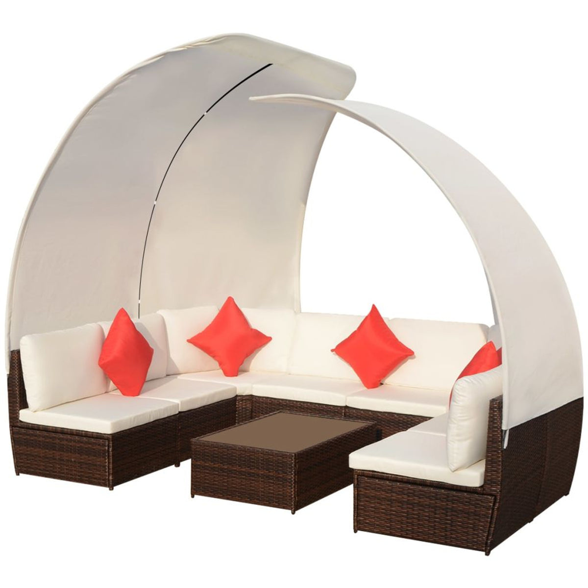 9 Piece Cream White Cushioned Poly Rattan Outdoor Furniture Set J30049
