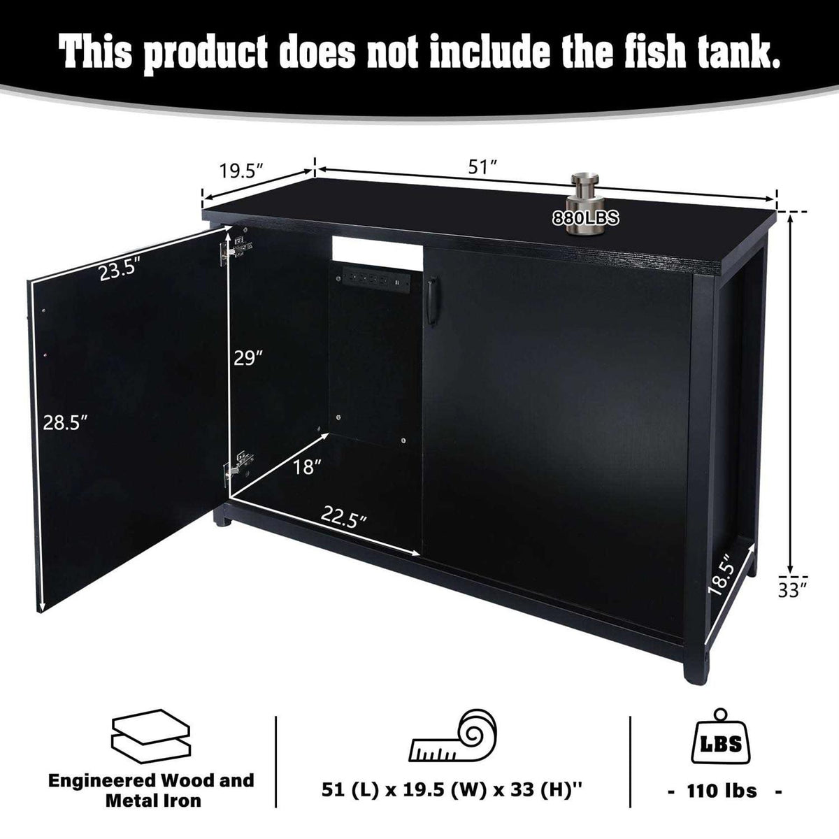 55-75 Gallon Aquarium Stand with Cabinet and Charging Station U34270