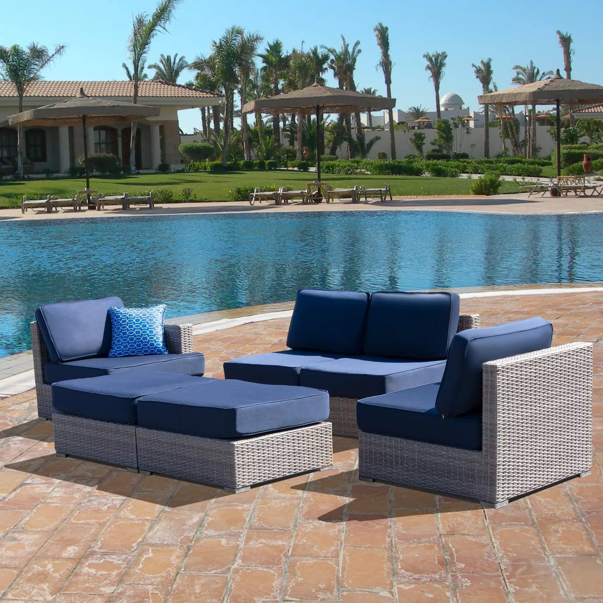 HDPE Wicker 6 Piece Outdoor Conversation Sofa Set with Cushion F4946
