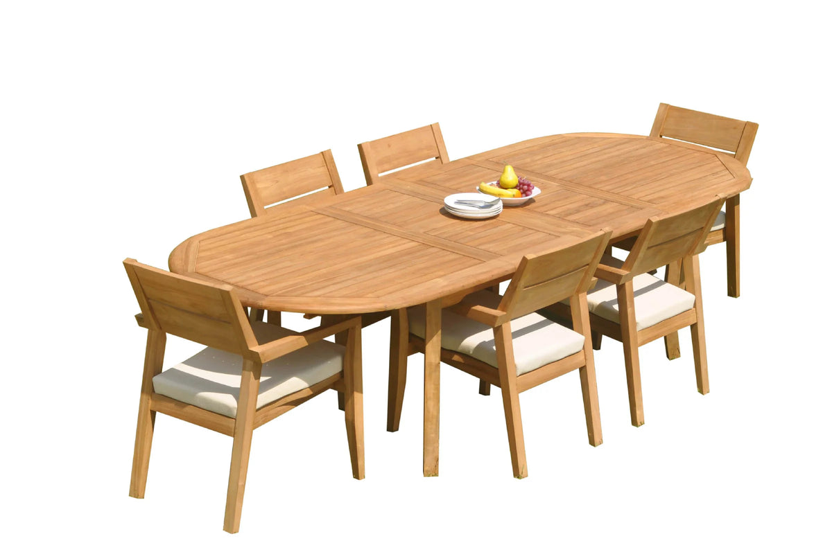 Grade-A Teak 7 Pc Dining Set with 118" Oval Table and 6 Stacking Arm Chairs M561425