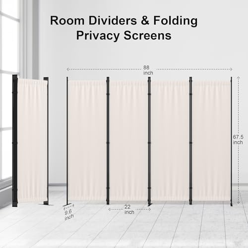 4 Panel Folding Privacy Screen Room Divider with 3 Metal Feet I7974