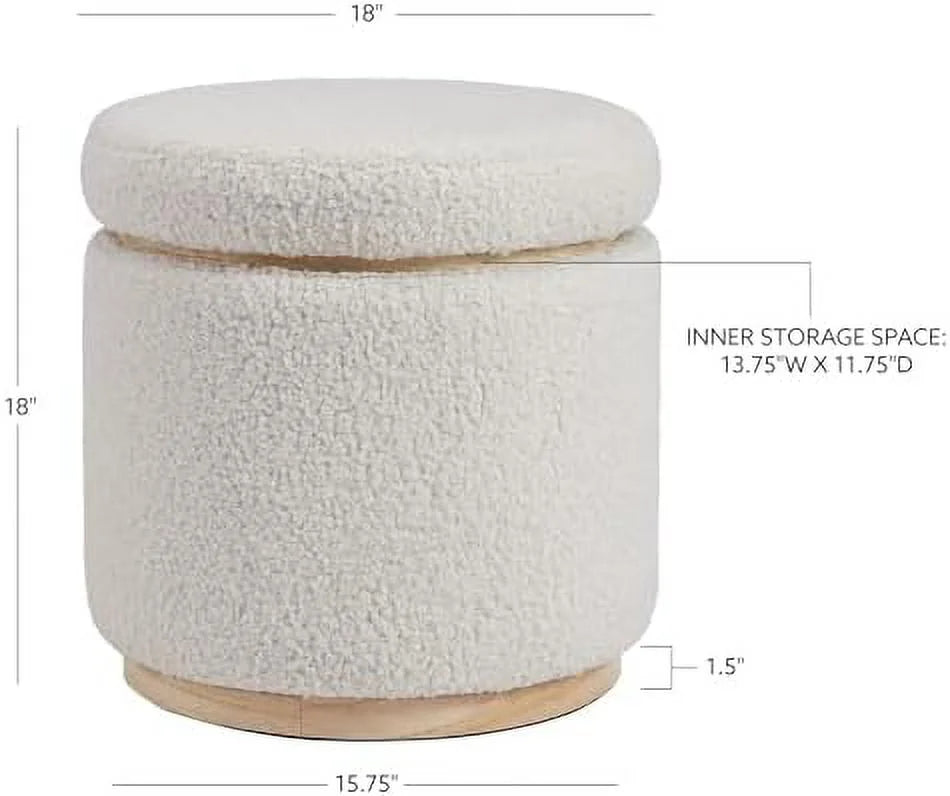 Natural Sherpa Round Ottoman with Wood Accent P90703