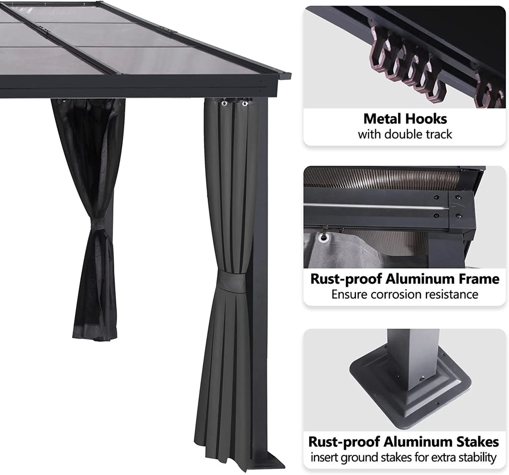 10 x 13FT Polycarbonate Hardtop Gazebo with Aluminum Frame P58957