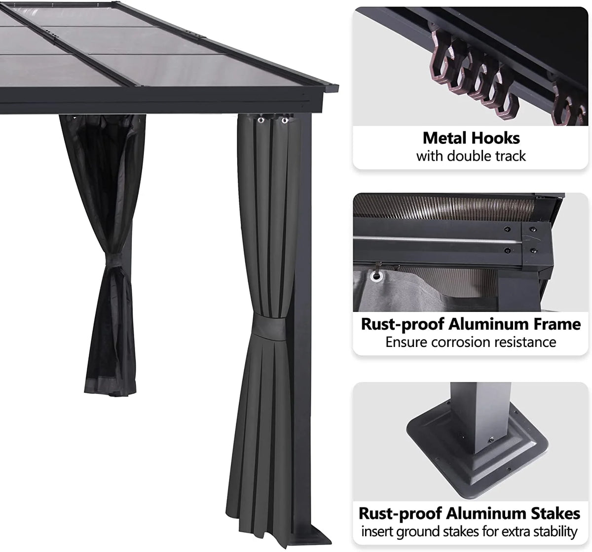 10 x 13FT Polycarbonate Hardtop Gazebo with Aluminum Frame P58957