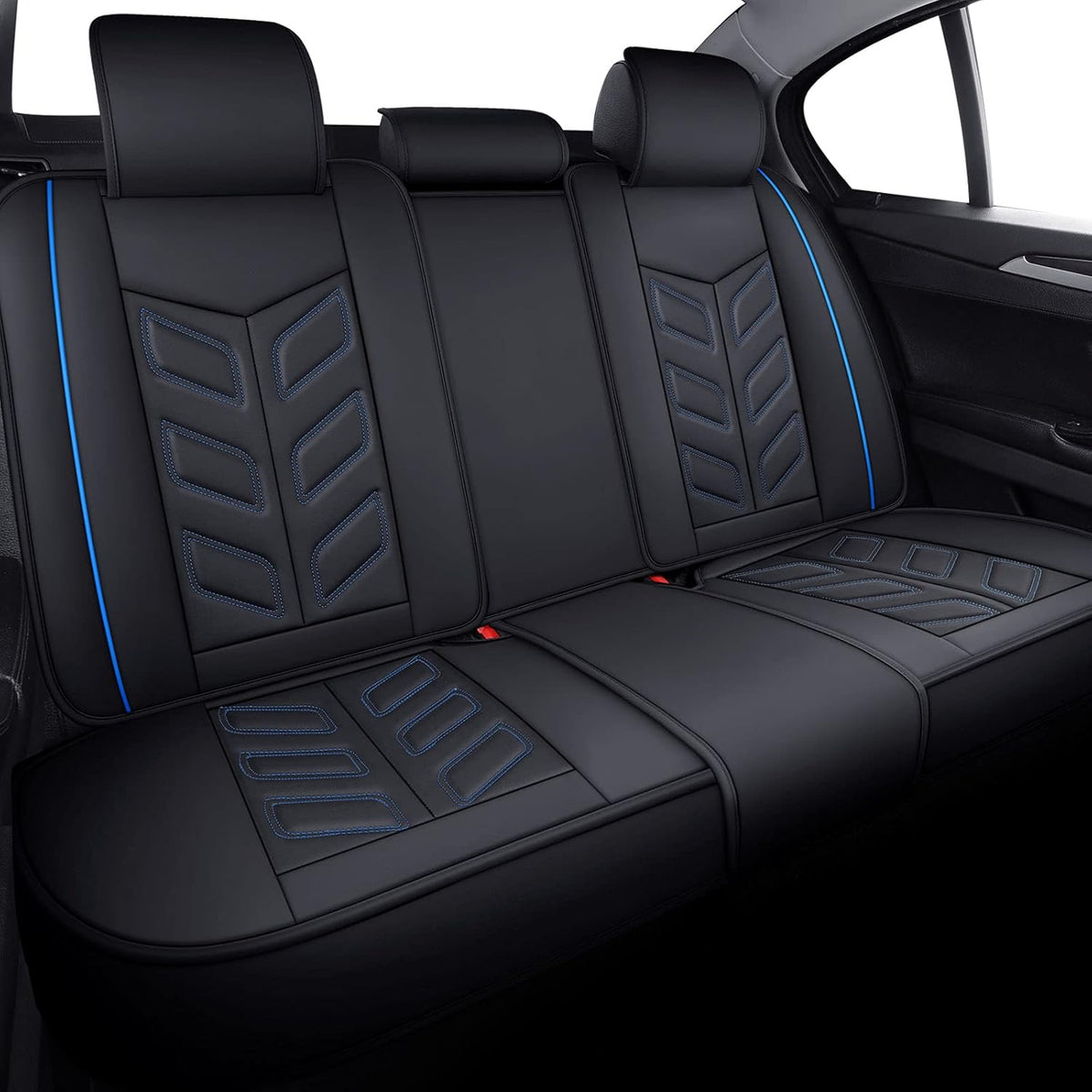 Front Pair Black+Red Faux Leather Car Seat Covers X512146