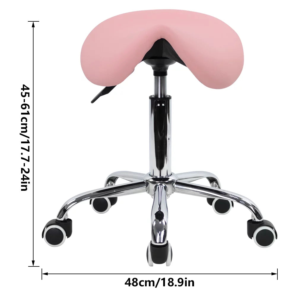 Pink PU Leather Adjustable Rolling Saddle Stool H82357