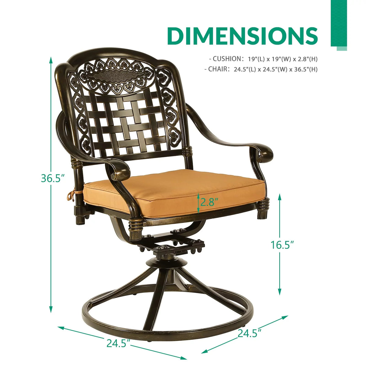 2-Piece Cast Aluminum Swivel Rocker Patio Dining Chairs with Cushion I302997