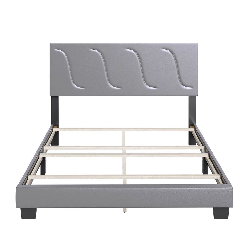 Grey Faux Leather King Platform Bed Frame and Headboard W193
