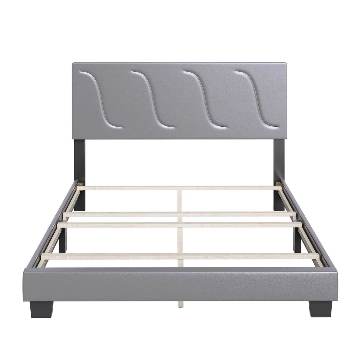 Grey Faux Leather King Platform Bed Frame and Headboard W193
