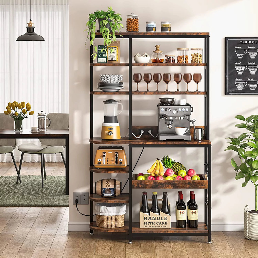 Brown 10-Tier Kitchen Bakers Rack with Power Outlets I41945
