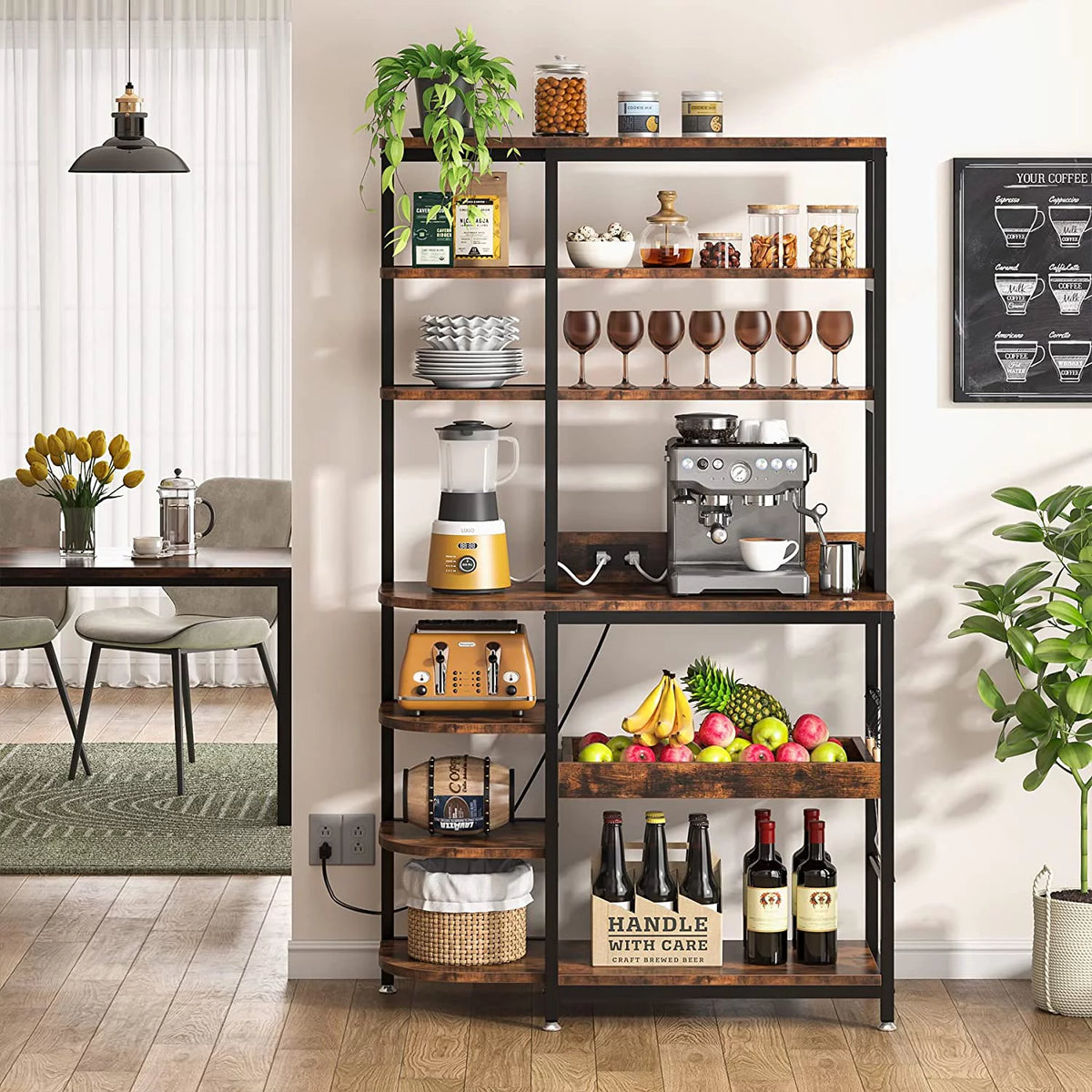 Brown 10-Tier Kitchen Bakers Rack with Power Outlets I41945