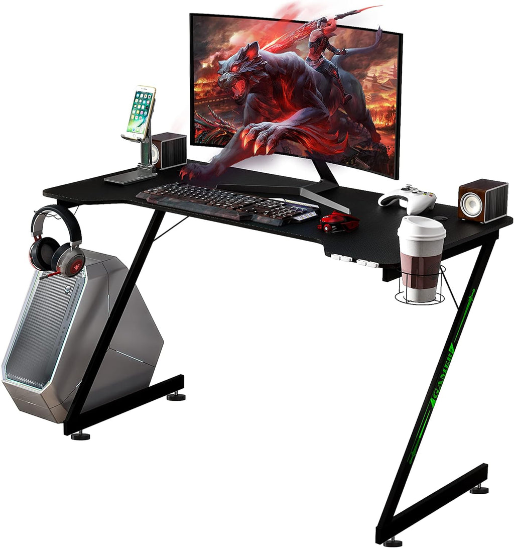 Black 47 inch Gaming Desk with Carbon Fiber Surface B734968