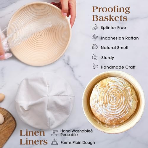 10 inch Oval & 9 inch Round Banneton Bread Proofing Basket with Linen Liner V634
