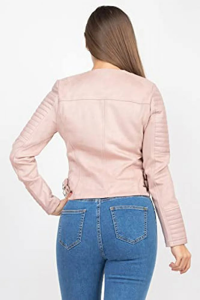 Quilted Sleeves Zip-Up Biker Jacket J293788