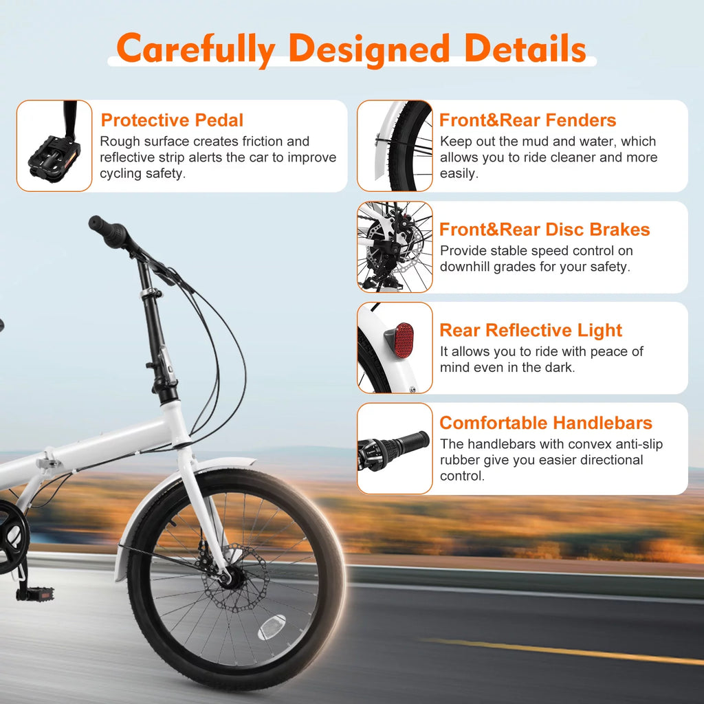 White 20-inch 7 Speed Folding Bicycle H45136