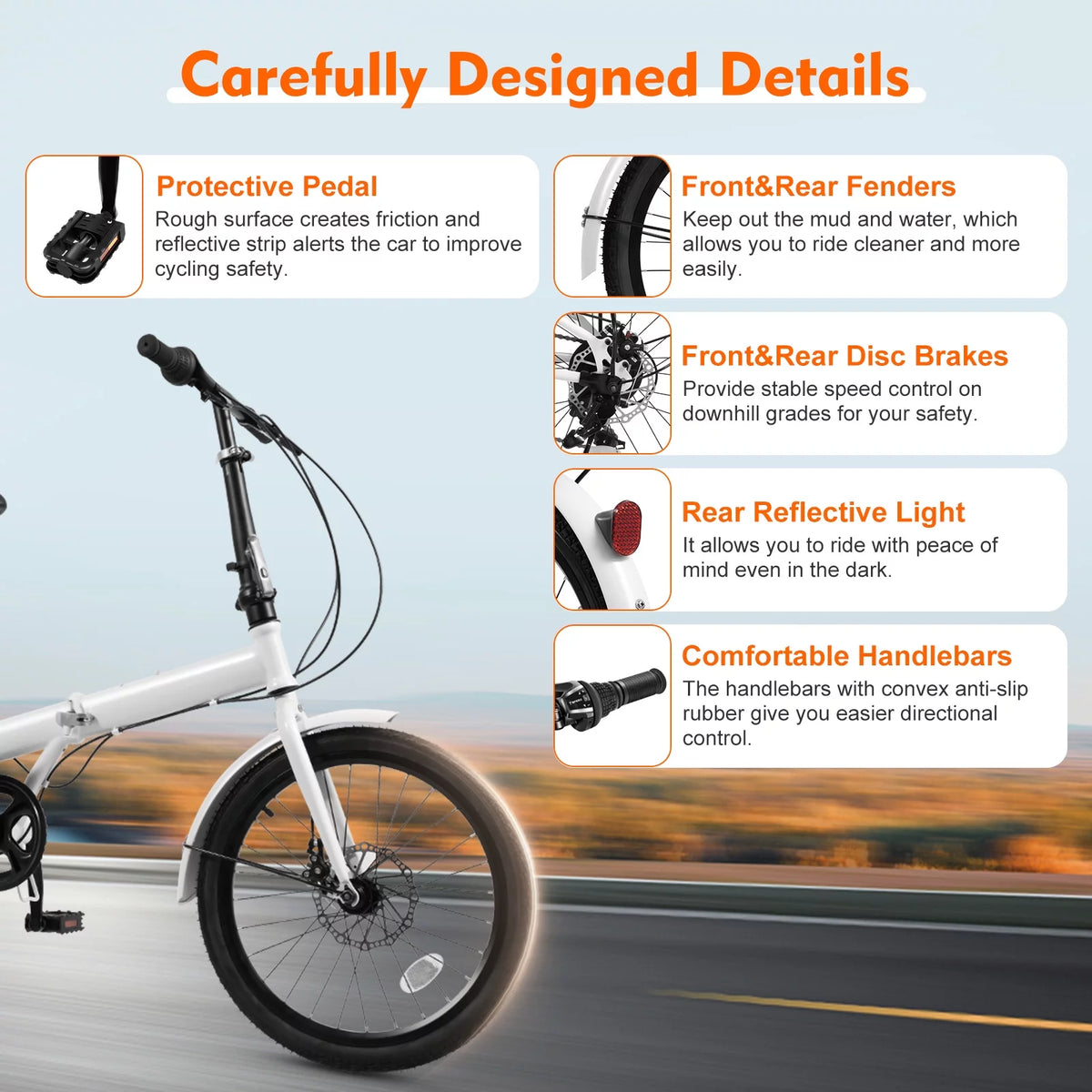 White 20-inch 7 Speed Folding Bicycle H45136