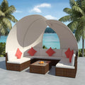 9 Piece Cream White Cushioned Poly Rattan Outdoor Furniture Set J30049