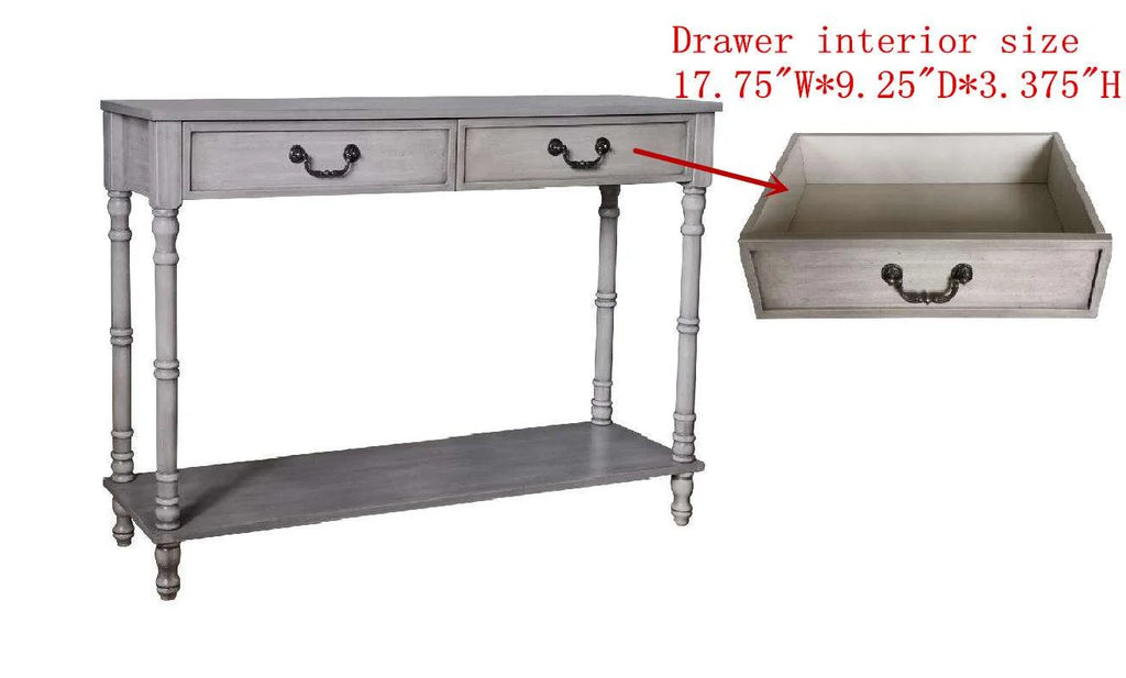 Washed Oak 2 Drawer Console Table with Shelf F460419