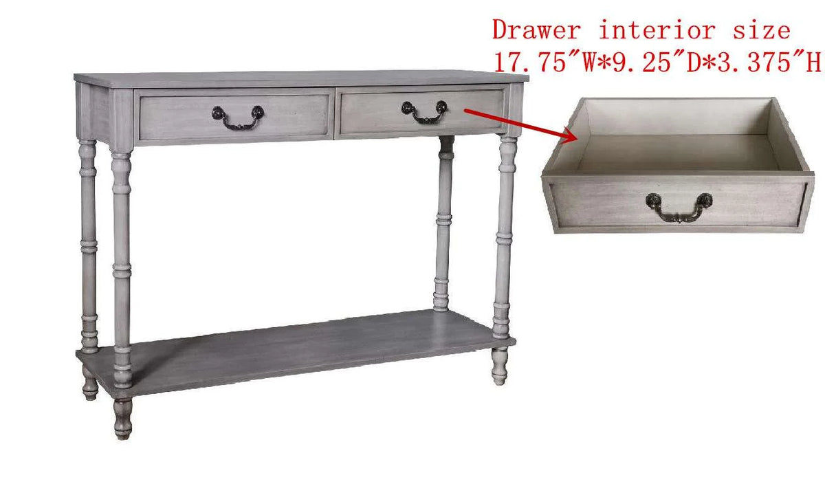 Washed Oak 2 Drawer Console Table with Shelf F460419