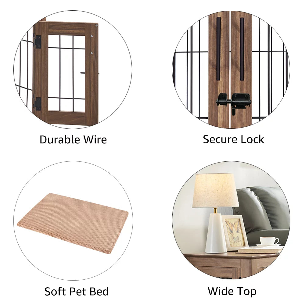 Wooden Double Doors Dog Crate with Pet Bed X36724