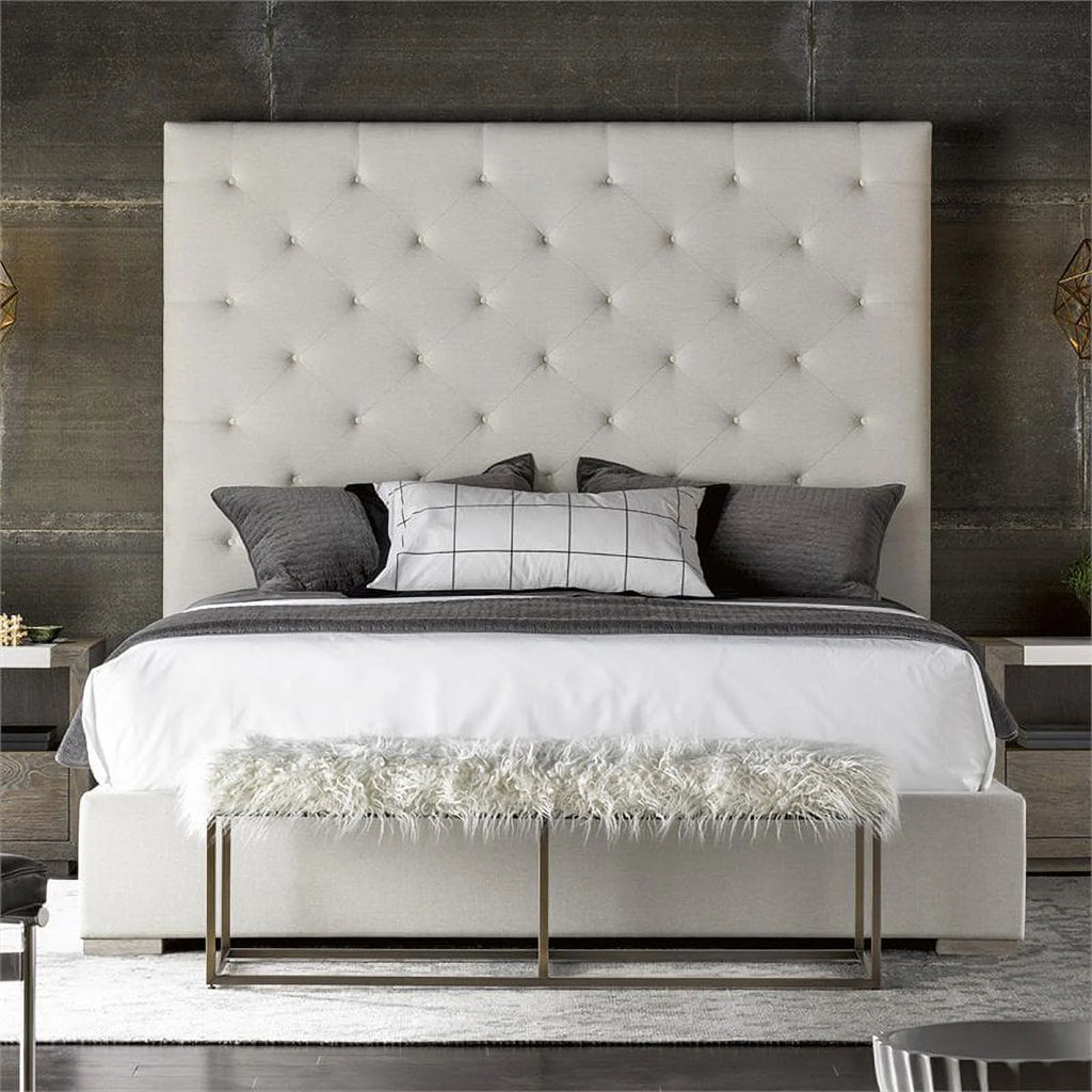 White Tufted King Panel Bed A384488