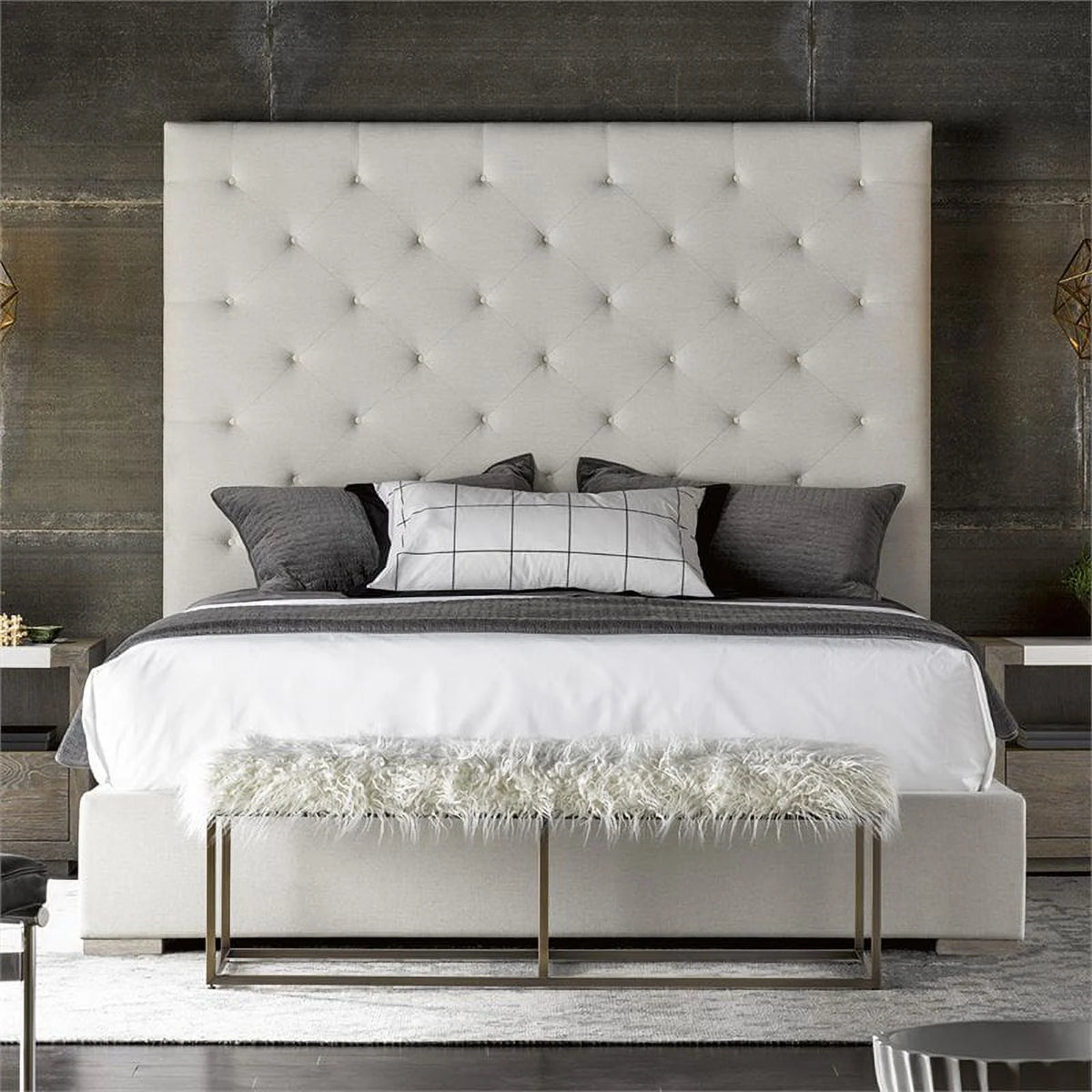White Tufted King Panel Bed A384488