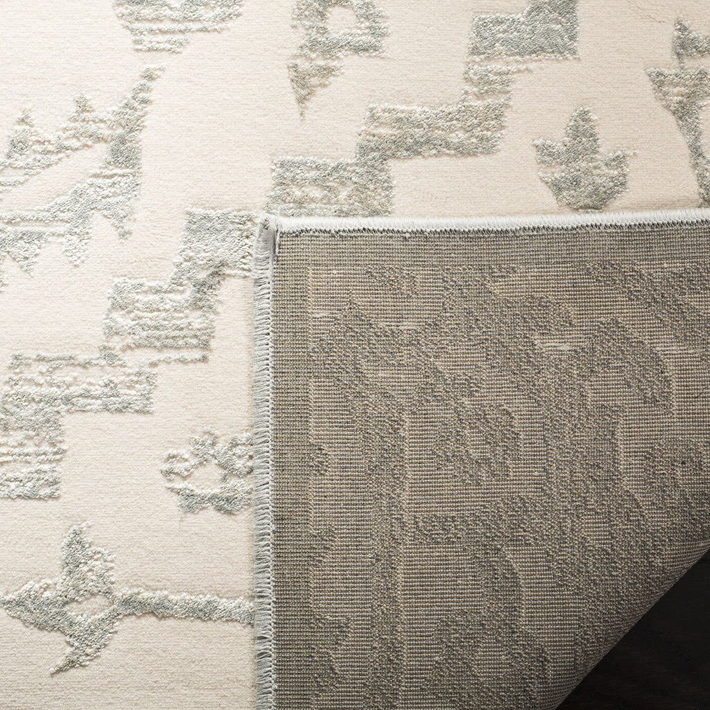 Light Blue Ivory Geometric Floral Runner Rug C600