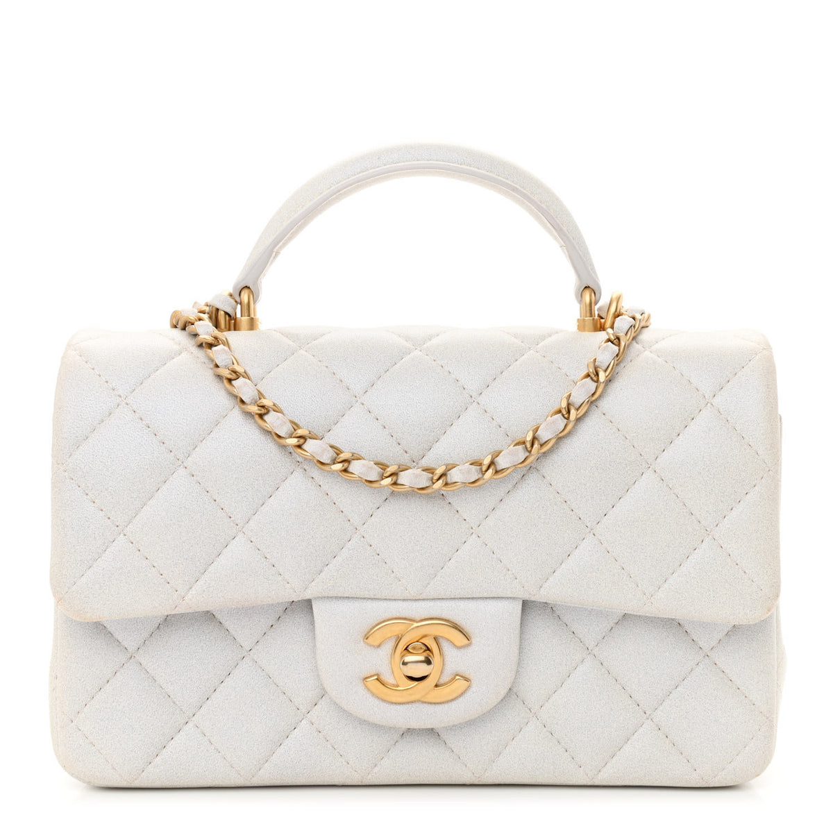 Quilted Mini Top Handle Rectangular Flap White Q37859