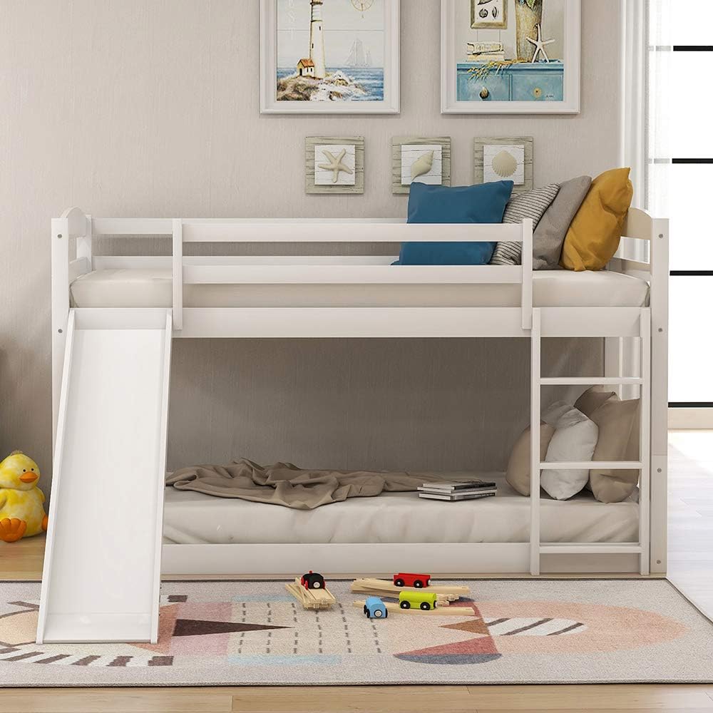 Twin House Shaped Bunk Beds with Slide and Ladder H1235