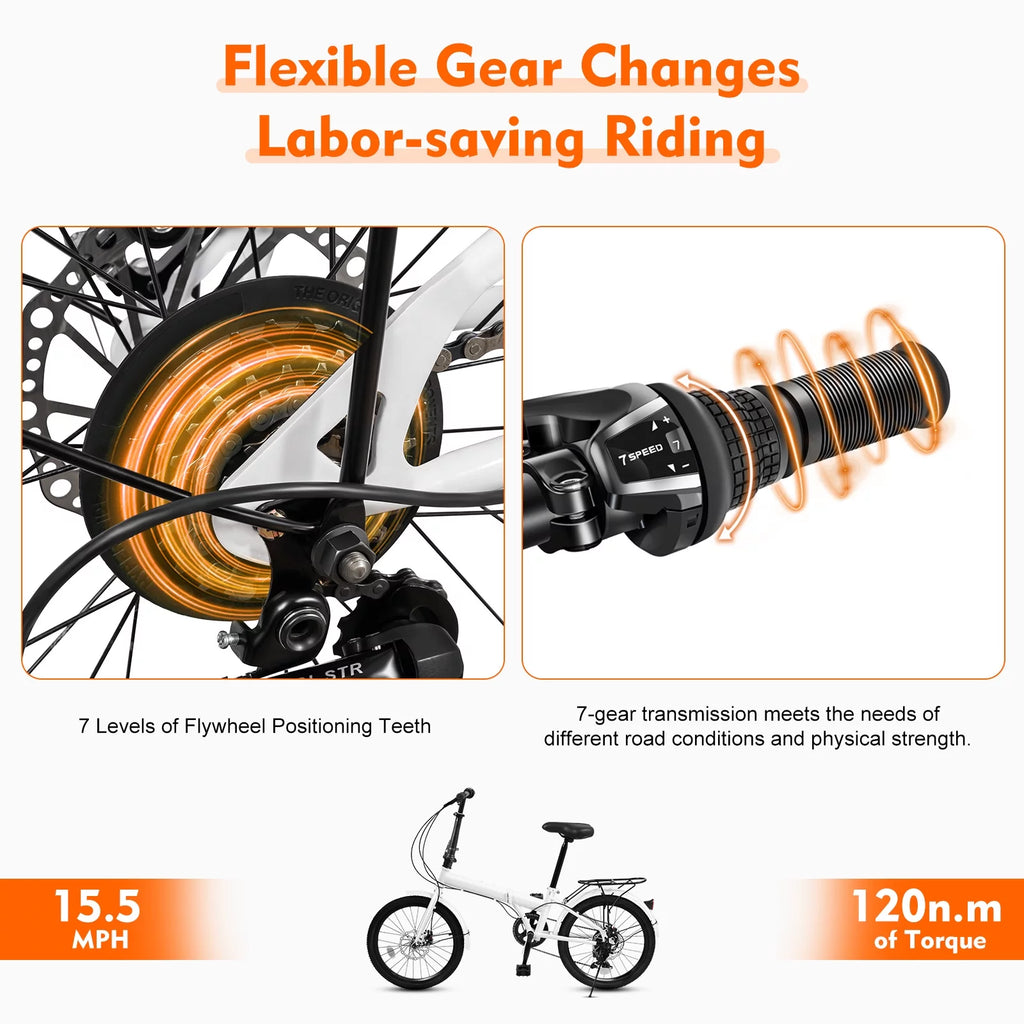 White 20-inch 7 Speed Folding Bicycle H45136
