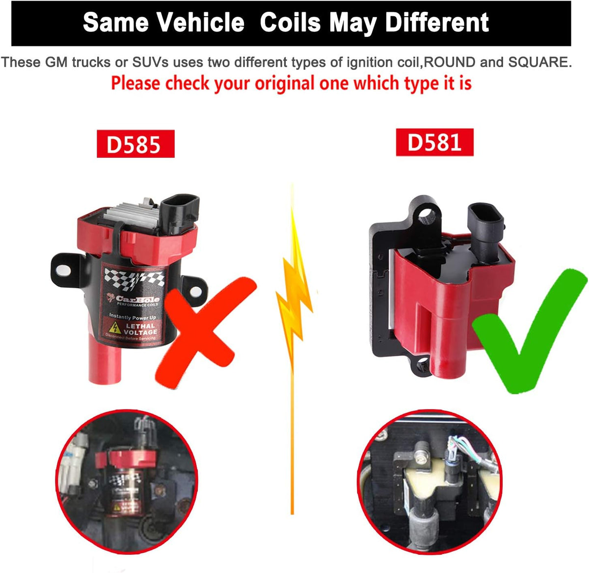 8Pcs Ignition Coils Pack Square Type UF271 D581 + 8Pcs 8mm Spark Plug Wires Set High Voltage Energy F116531
