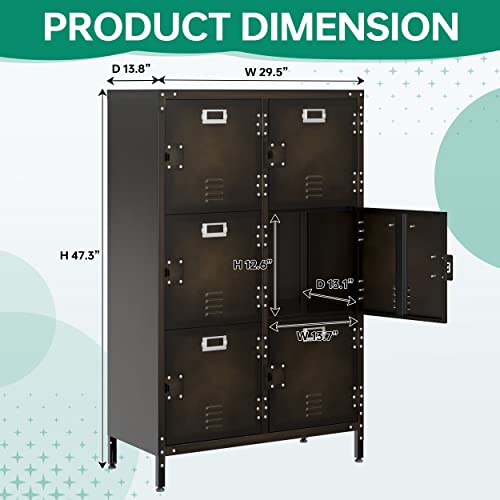 Metal Storage Locker 47" Steel 6 Door Lockable Adjustable Feet Cabinets W215911