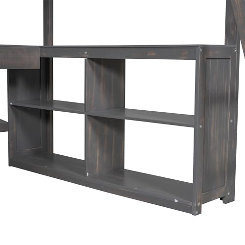 Full Size Solid Wood Loft Bed with Desk and Storage Drawers (White) X88122
