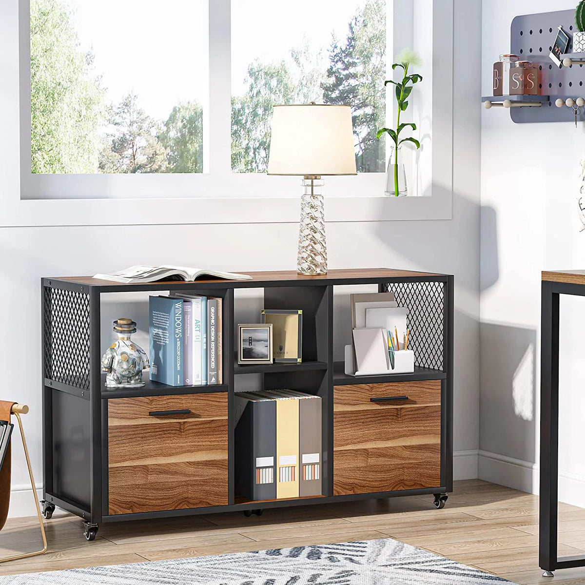 2 Drawer Rustic Brown Wood Lateral File Cabinet O790