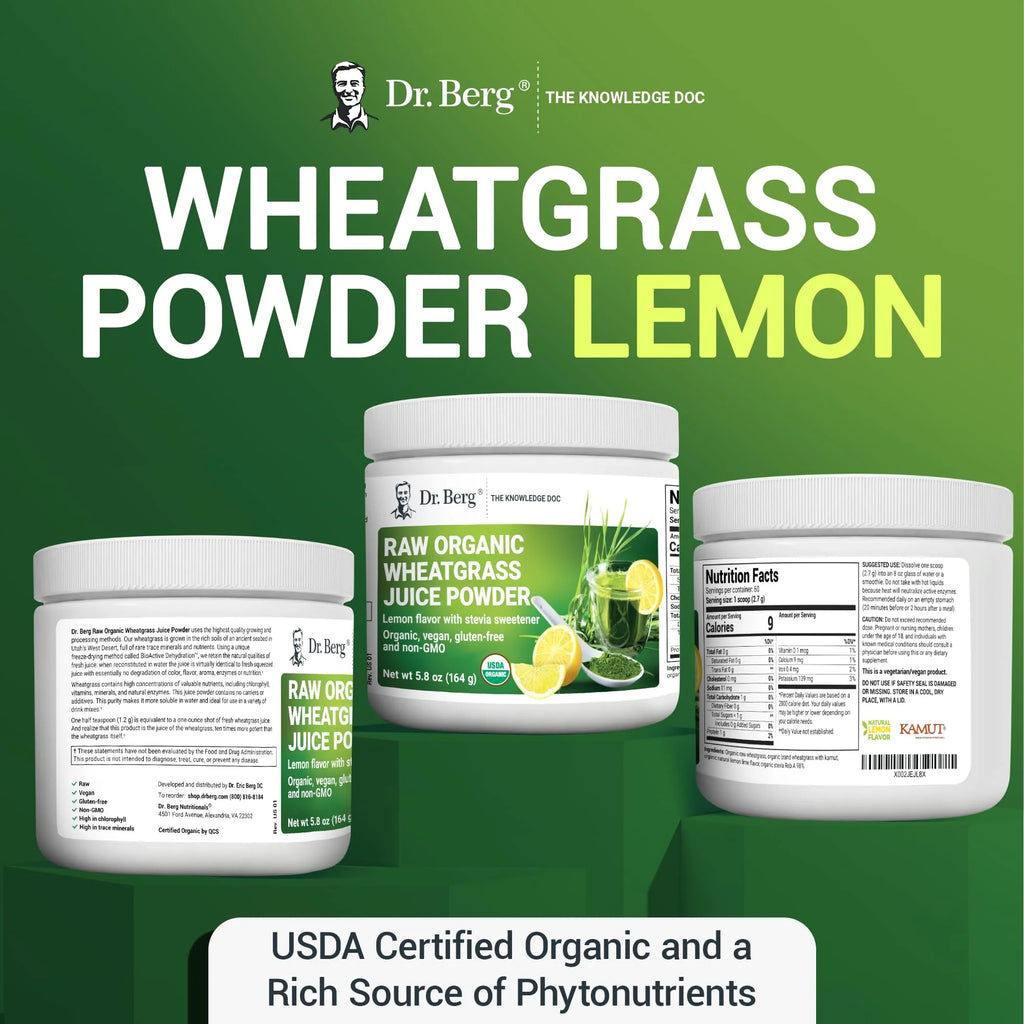 Organic Wheatgrass Raw Juice Powder, Lemon Flavor, 164g V57746