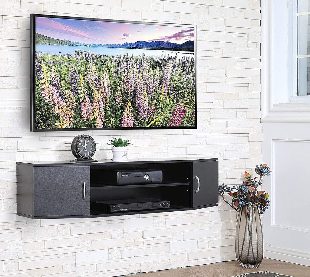 Black Floating TV Stand Wall Mounted Media Console W394842