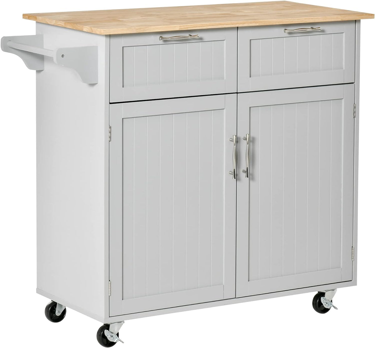 Grey Rolling Kitchen Island with Rubberwood Top Y77645