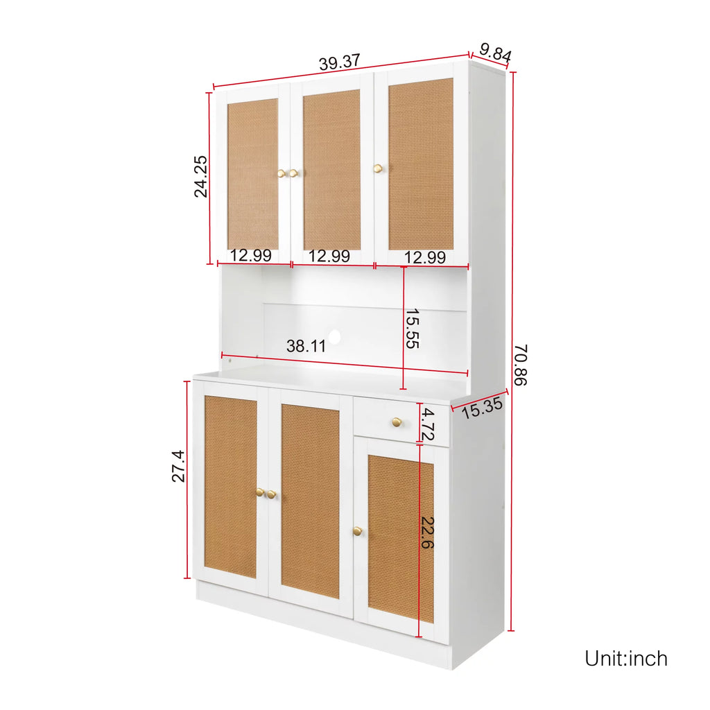 70.87" Tall White Wardrobe with 6 Doors, 1 Shelf and 1 Drawer P5502