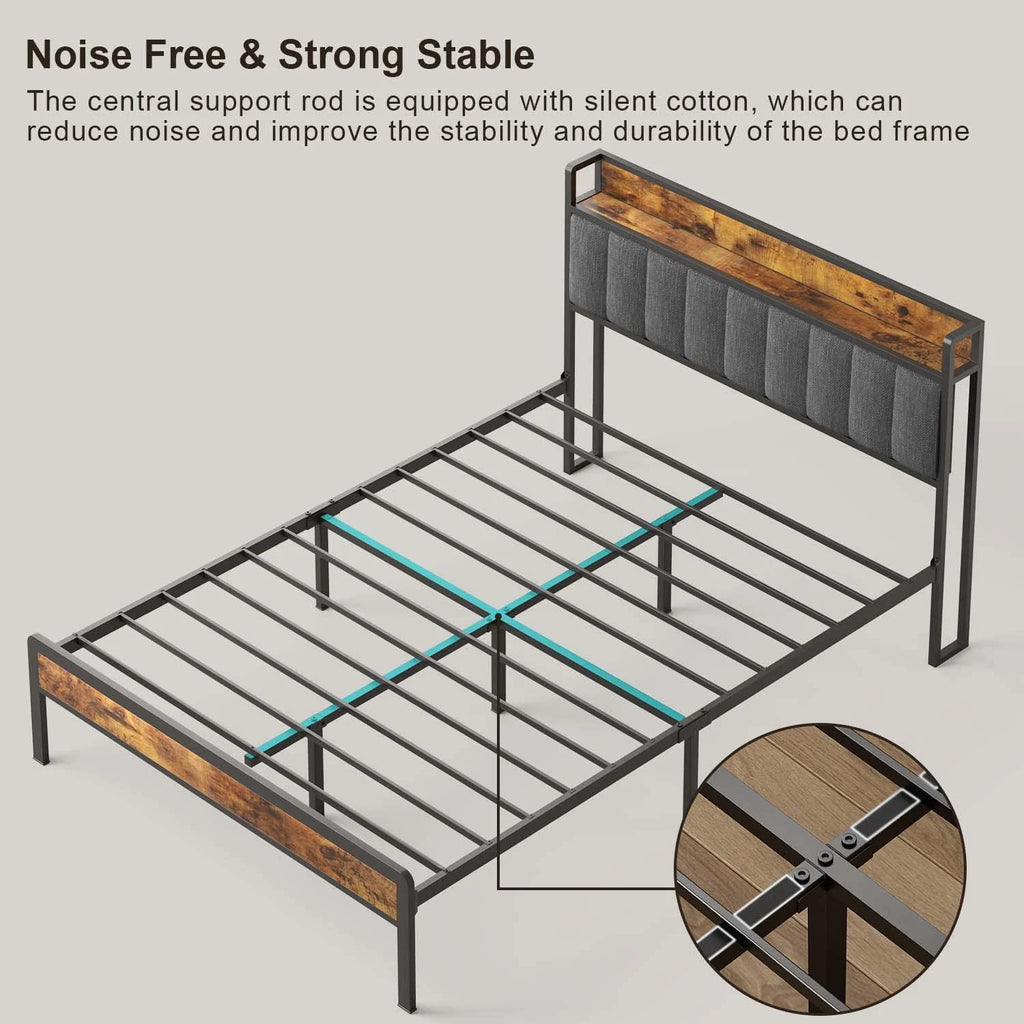 Full Size Bed Frame with Storage Headboard Dark Gray C398818