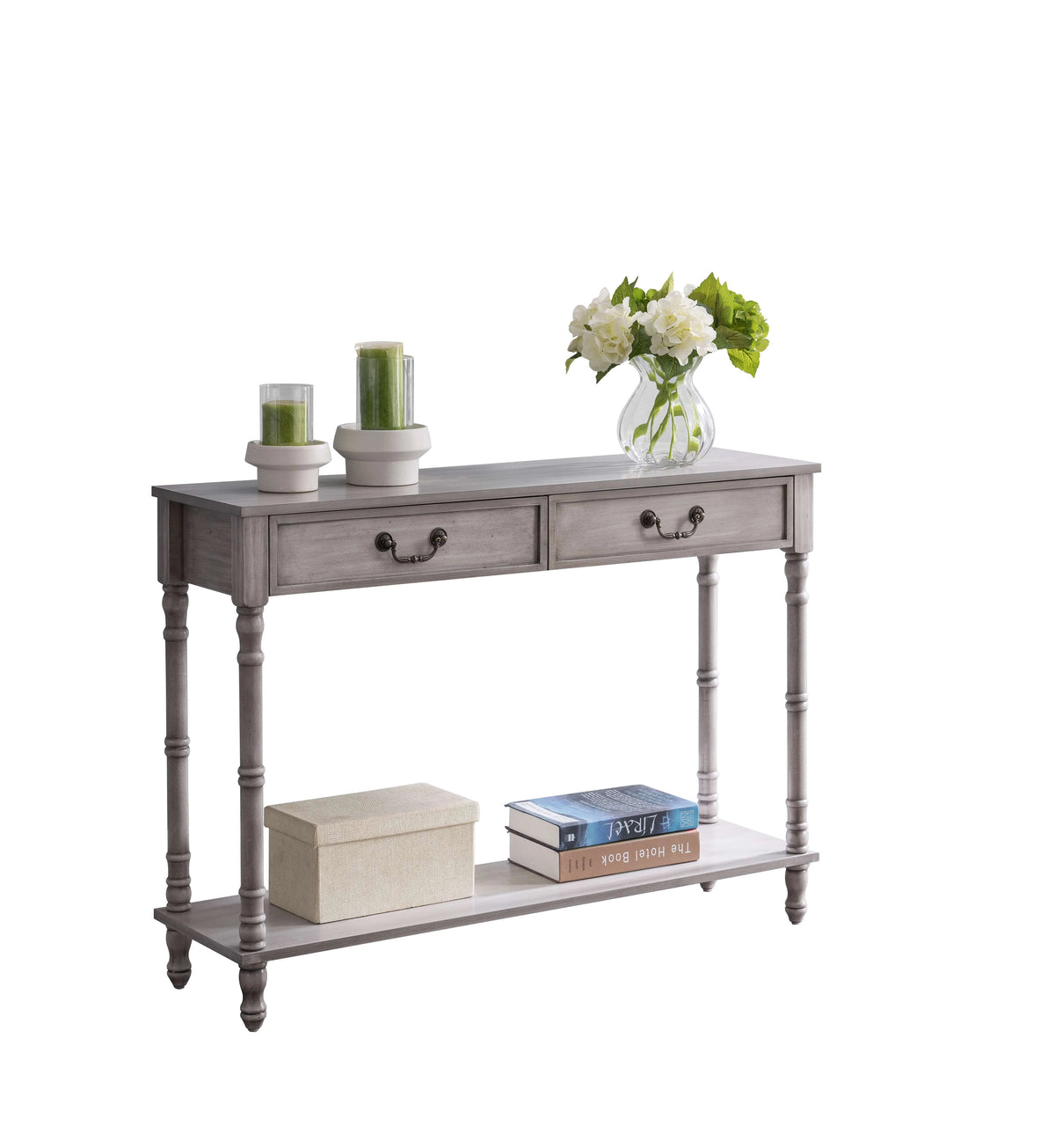 Washed Oak 2 Drawer Console Table with Shelf F460419