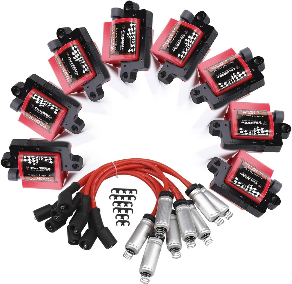 8Pcs Ignition Coils Pack Square Type UF271 D581 + 8Pcs 8mm Spark Plug Wires Set High Voltage Energy F116531