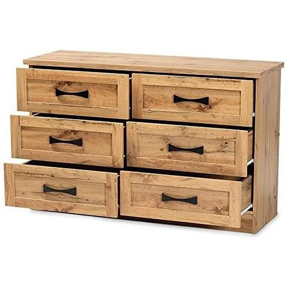 Oak Brown 6-Drawer Wood Storage Dresser C4331