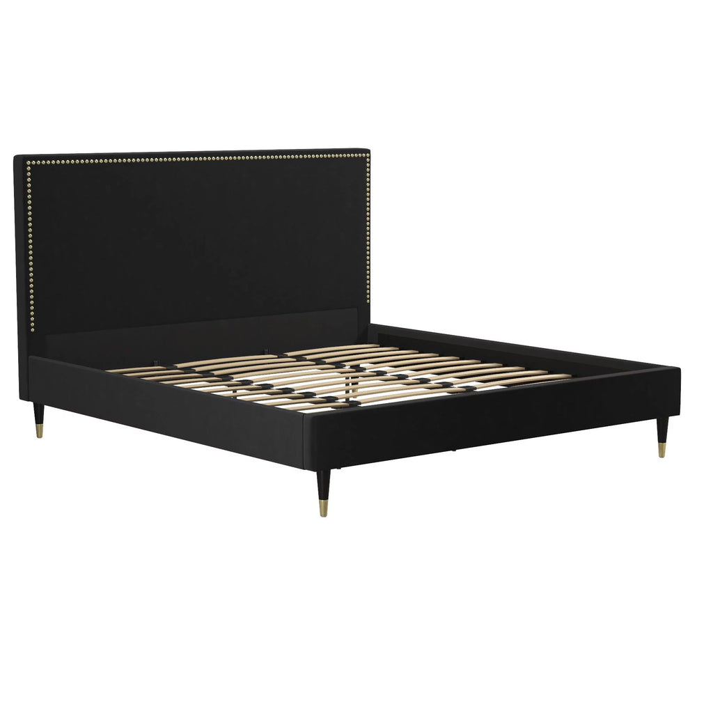 Black Velvet King Upholstered Bed C2993