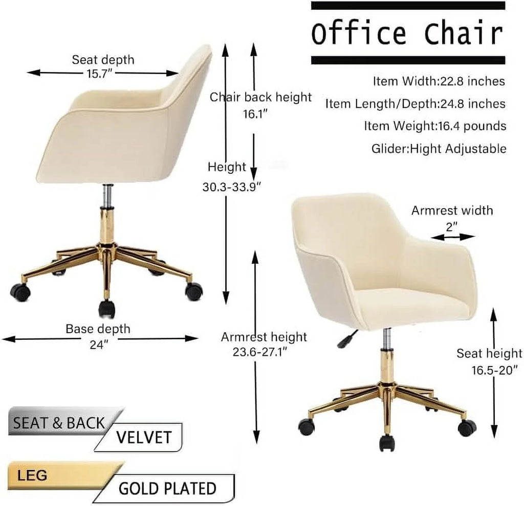 Velvet Desk Chair with Woven Backrest and Gold Base H6816