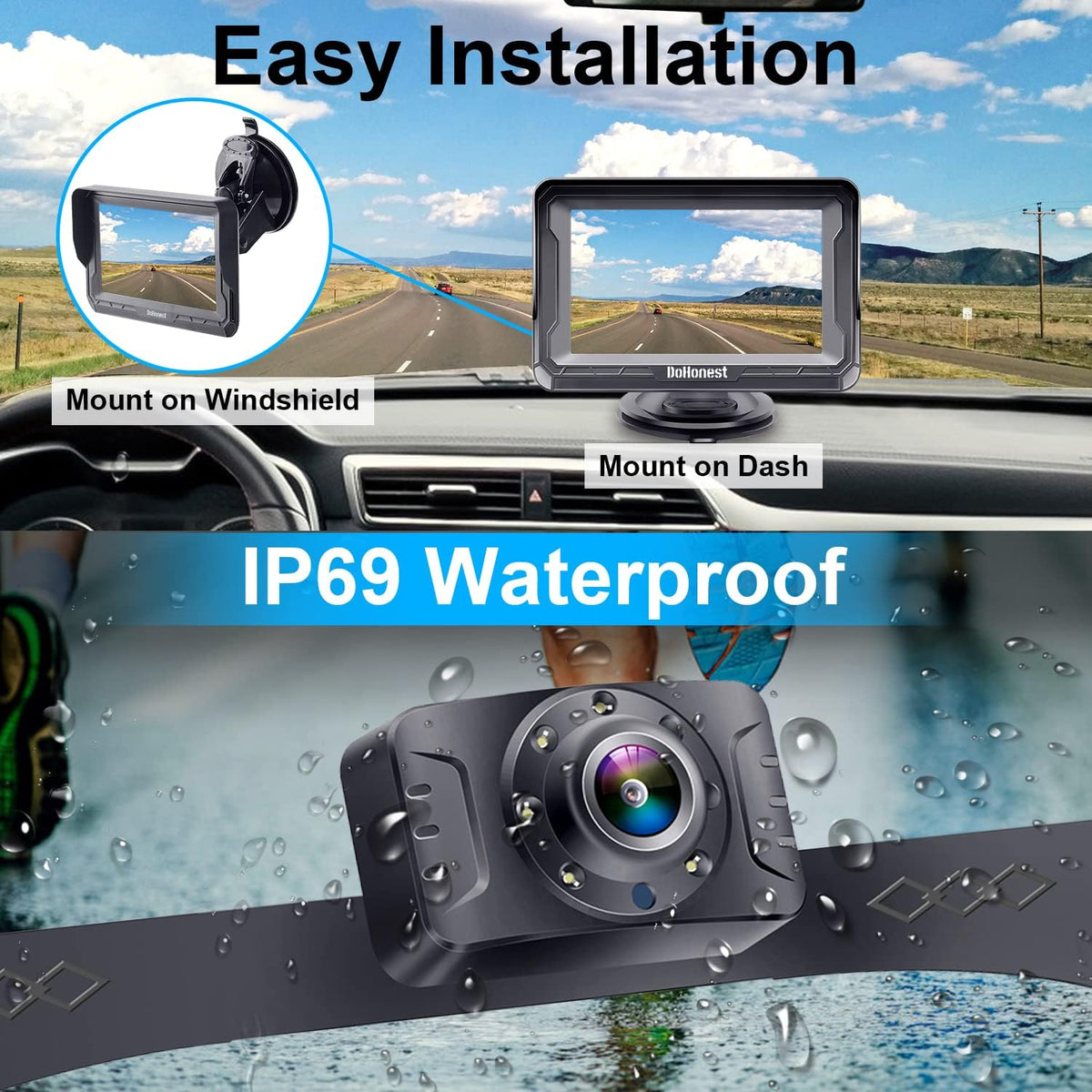 HD 1080P Rear View Monitor Kit Night Vision Waterproof Reverse Camera Pack of 2 E11846