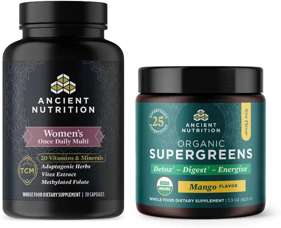 Once Daily Multivitamin for Women, 30 Count + Organic Supergreens Powder, Mango, 12 Servings T406