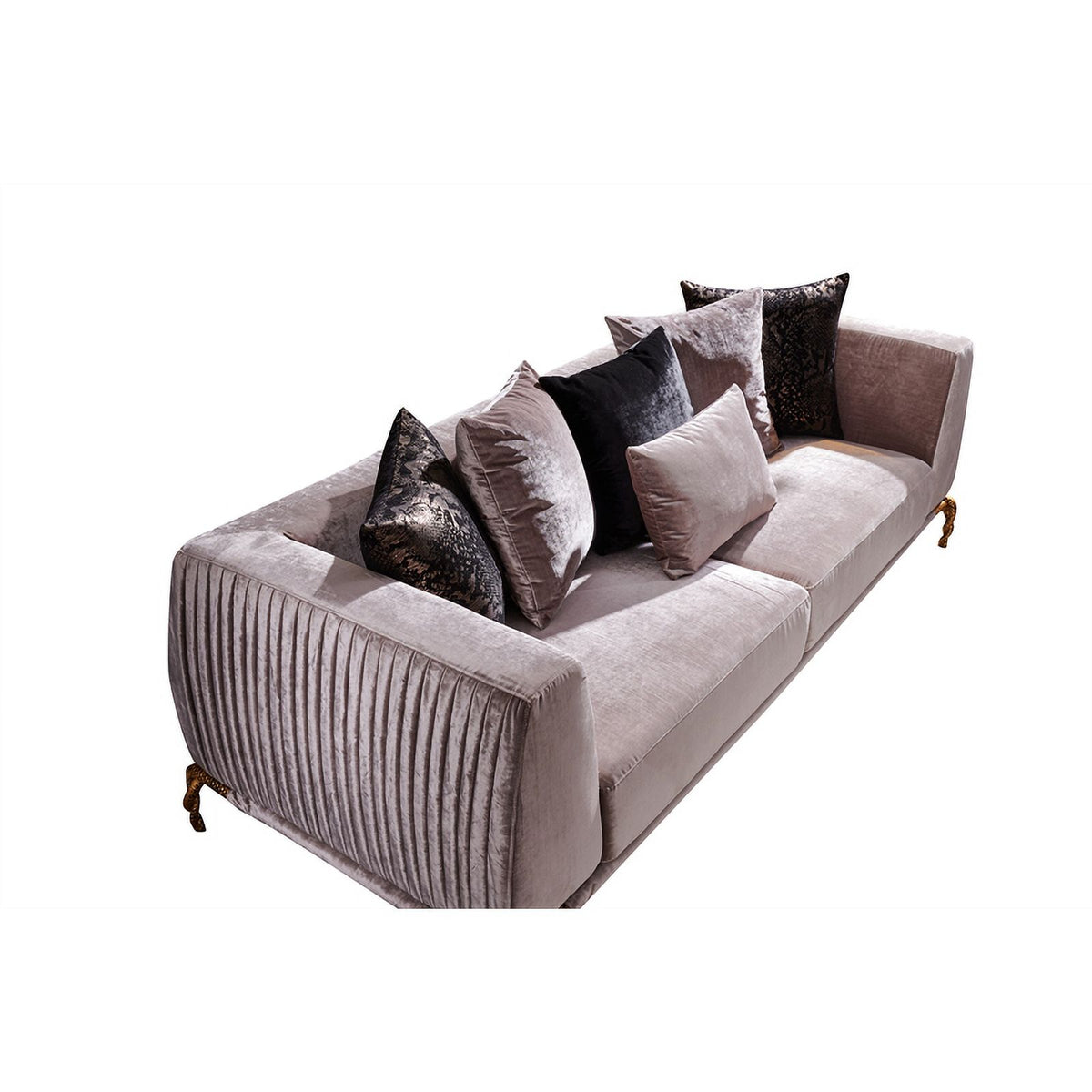 Ivory Velvet 2PC Living Room Set with Wood R3759