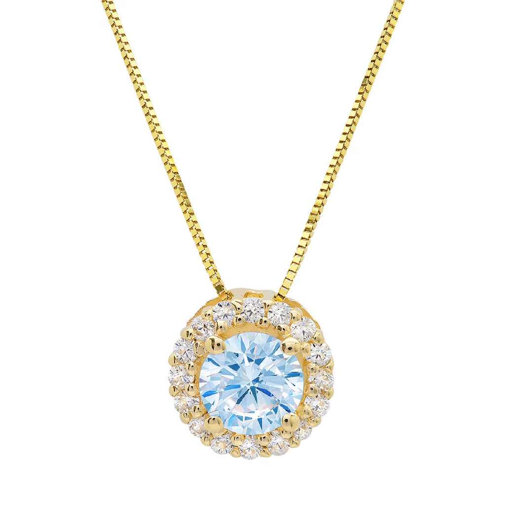 18k Yellow Gold Swiss Blue Topaz Pendant with Gold Chain S165