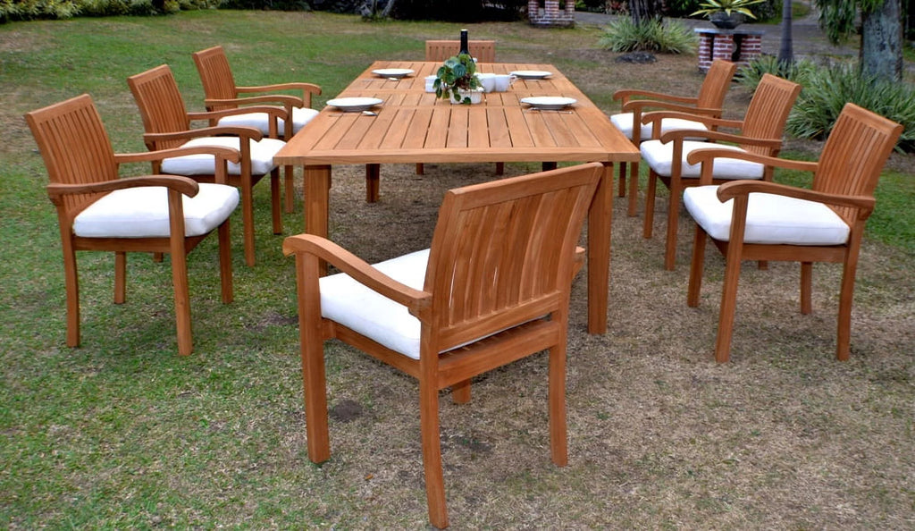 7 Pc Teak Dining Set with Rectangle Table and 6 Stacking Arm Chairs F5128