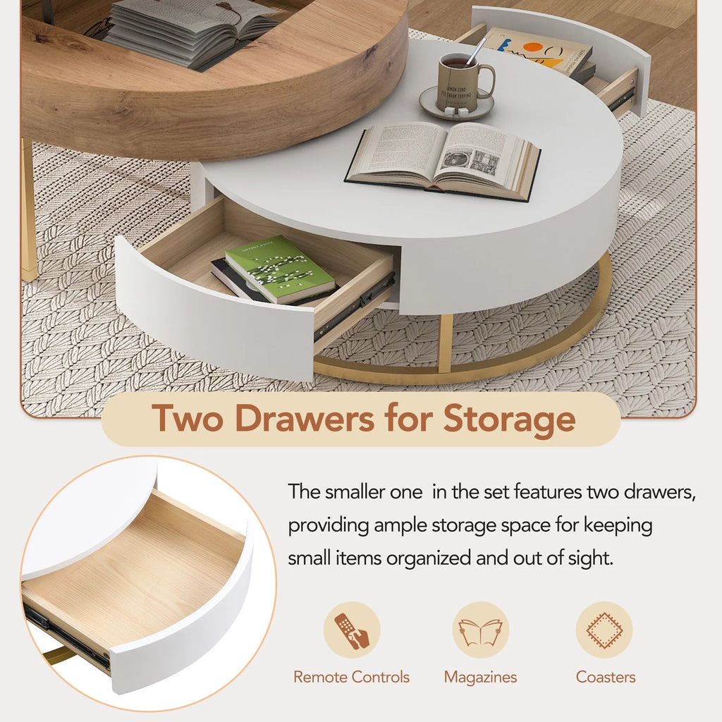 Round Lift-top Nesting Coffee Tables with 2 Drawers V802